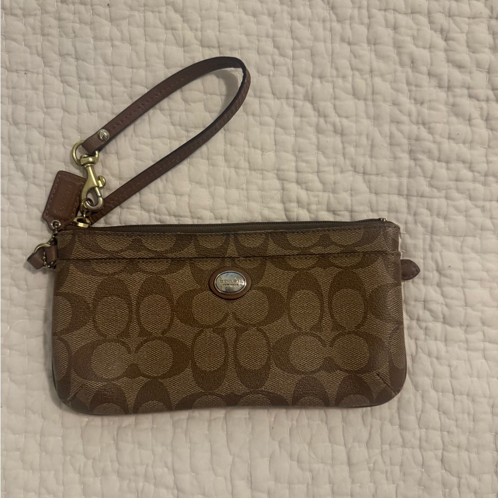Coach Signature Brown Wristlet